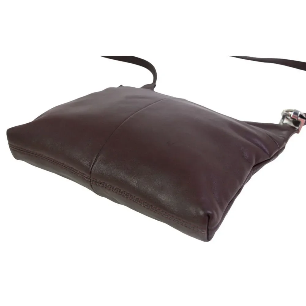 ROOMY DARK BROWN GENUINE LEATHER ZIP X-BODY MESSENGER SHOULDER BAG HANDBAG PURSE